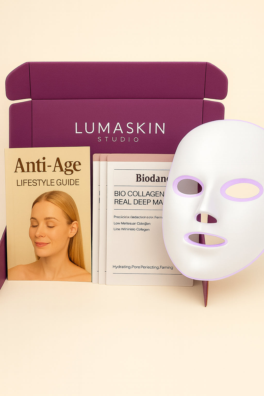 Kit LED Beauty Routine  Maschera Coreana LED + 10 Maschere Coreane al Collagene + Guida Anti-Age Esclusiva