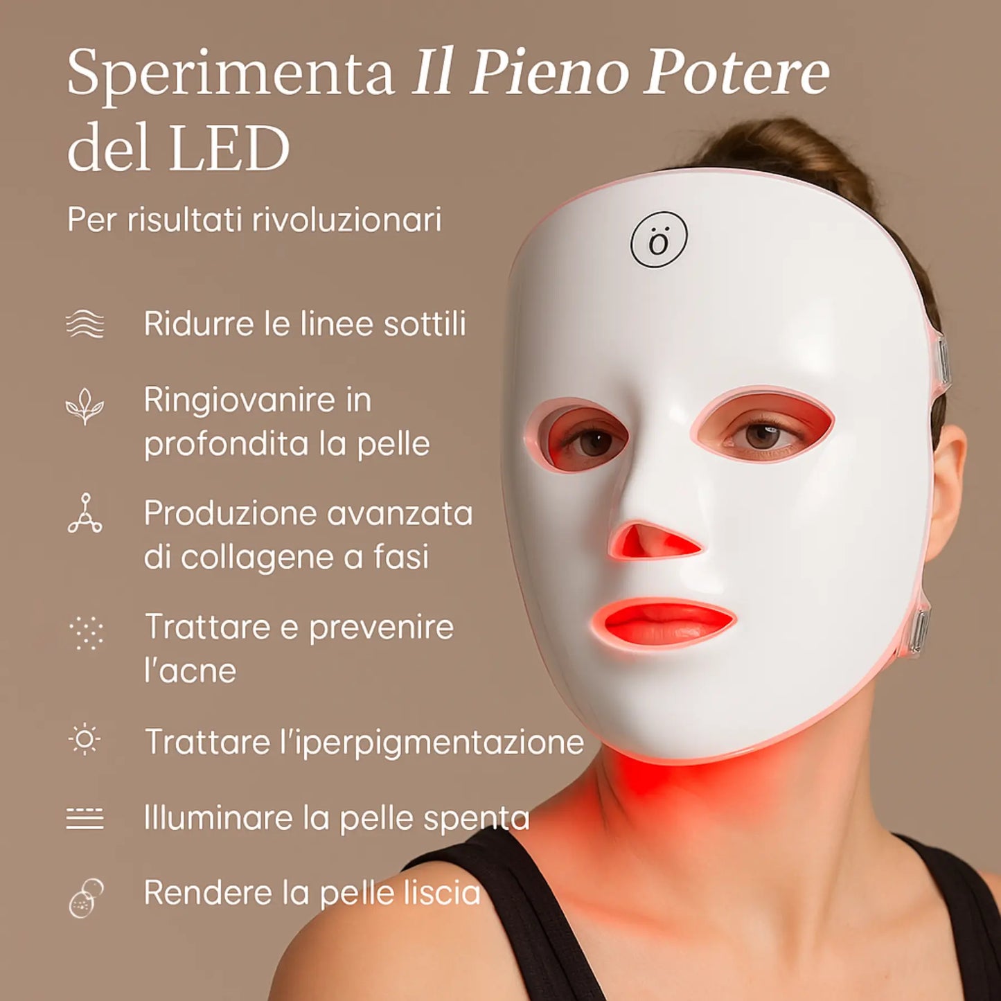 Kit LED Beauty Routine  Maschera Coreana LED + 10 Maschere Coreane al Collagene + Guida Anti-Age Esclusiva