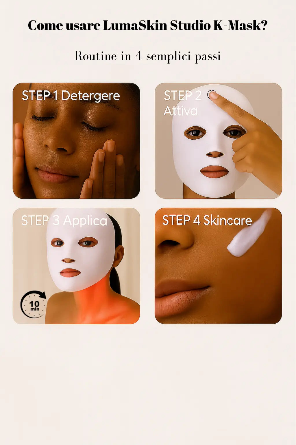 Kit LED Beauty Routine  Maschera Coreana LED + 10 Maschere Coreane al Collagene + Guida Anti-Age Esclusiva